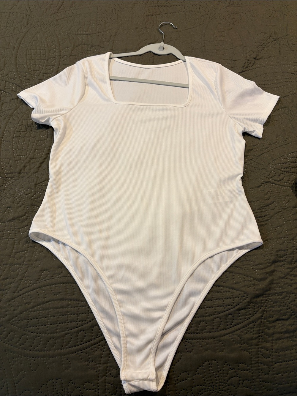 SHEIN White Short Sleeve Square Neck Ribbed Bodysuits and a black bodysuit